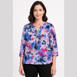 Chaus Vibrant Floral Blouse Pink, Blue, and Purple